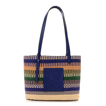 LOEWE Raffia Small Square Basket Tote Bag Blue Multicolor