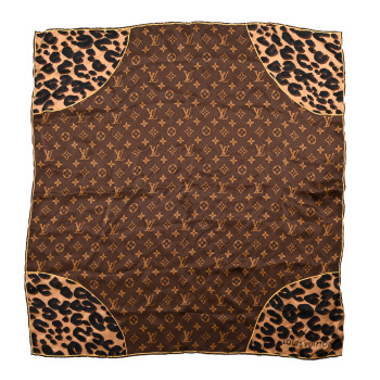 LOUIS VUITTON Silk Leopard Monogram Square Scarf