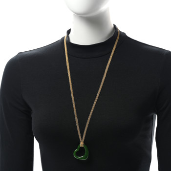 TIFFANY 18K Yellow Gold Jade 35mm Open Heart Elsa Peretti Necklace