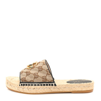 GUCCI Monogram Matelasse GG Marmont Espadrille 20mm Slide Sandals 35 Beige Ebony Black