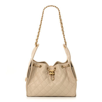 CHANEL Caviar Quilted Small Chanel 25 Handbag Beige