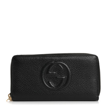 GUCCI Pebbled Calfskin Soho Zip Around Wallet Black