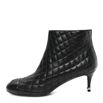 CHANEL Lambskin Quilted Cap Toe CC Booties 41 Black