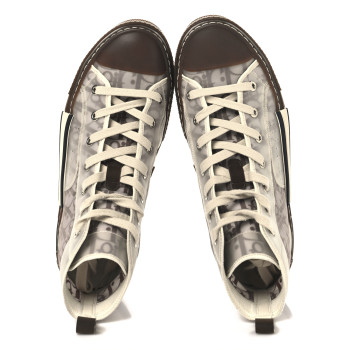 CHRISTIAN DIOR Technical Canvas Oblique Mens B23 High Top Sneakers 41 Brown Beige