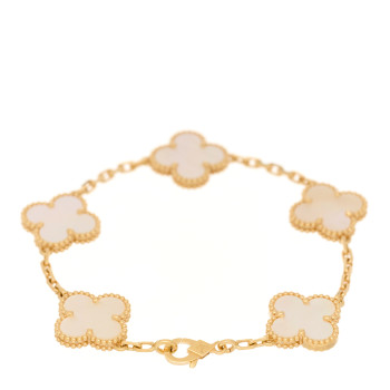 VAN CLEEF & ARPELS 18K Yellow Gold Mother of Pearl 5 Motifs Vintage Alhambra Bracelet