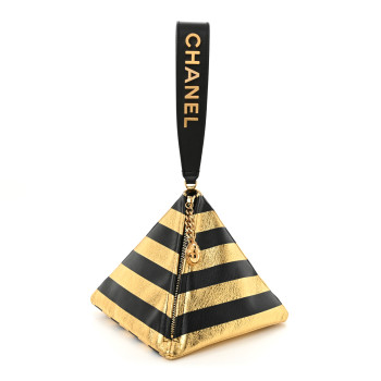 CHANEL Metallic Lambskin CC Kheops Pyramid Bag Gold Black