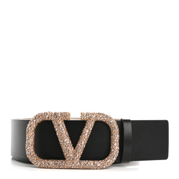 VALENTINO GARAVANI Calfskin Crystal VLogo 40mm Belt 95 38 Black Poudre