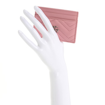 GUCCI Calfskin Matelasse GG Marmont Card Holder Wild Rose