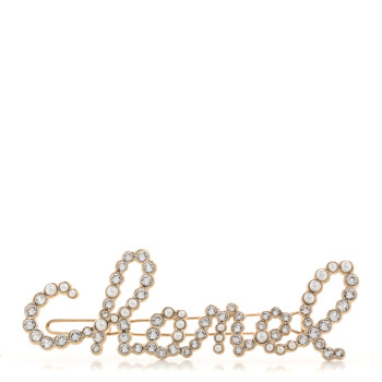 CHANEL Pearl Crystal Logo Hair Clip Gold