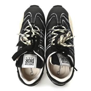 CHRISTIAN DIOR Calfskin Nylon Womens D-Sketch Sneakers 38.5 Black