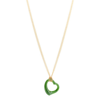 TIFFANY 18K Yellow Gold Jade 35mm Open Heart Elsa Peretti Necklace