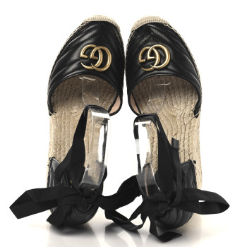 GUCCI Nappa Matelasse GG Marmont Ankle Wrap Platform 35/120mm Espadrille Wedges 40.5 Black