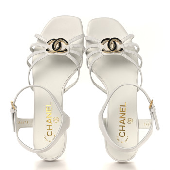 CHANEL Lambskin Crystal CC Sandals 37 White