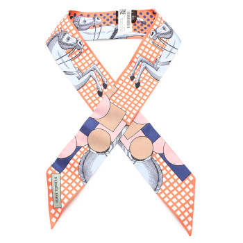 HERMES Silk Cavalier en Formes Twilly Corail Bleu Camel