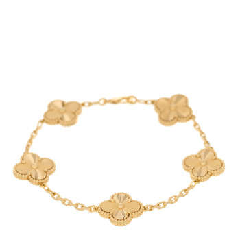 VAN CLEEF & ARPELS 18K Yellow Gold 5 Motifs Guilloche Vintage Alhambra Bracelet