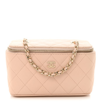 CHANEL Caviar Quilted Small Vanity Case With Chain Light Pink