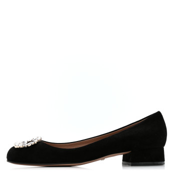 GUCCI Suede Crystal Interlocking G Low Heel Pumps 39 Black