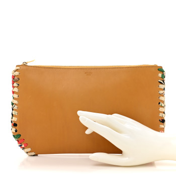 CELINE Lambskin Silk Trim Clutch Pouch Brown Multicolor