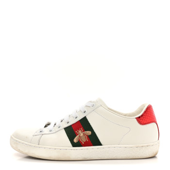 GUCCI Calfskin Ayers Bee Embroidered Womens Ace Sneakers 36 White Green