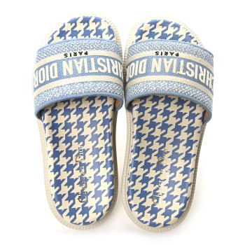 CHRISTIAN DIOR Micro PDP Cotton Houndstooth Embroidered Dway 10mm Slide Sandals 36 Cornflower
