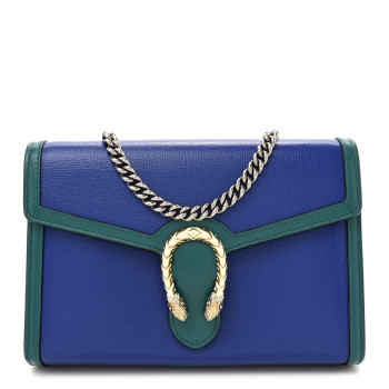 GUCCI Azalea Calfskin Enamel Mini Dionysus Chain Wallet Imperial Blue Pavone Off White