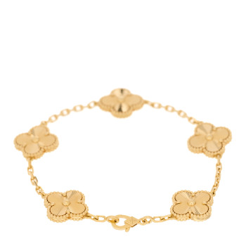 VAN CLEEF & ARPELS 18K Yellow Gold 5 Motifs Guilloche Vintage Alhambra Bracelet
