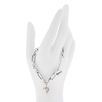 DAVID YURMAN Sterling Silver 18K Yellow Gold Cable Heart Charm Bracelet