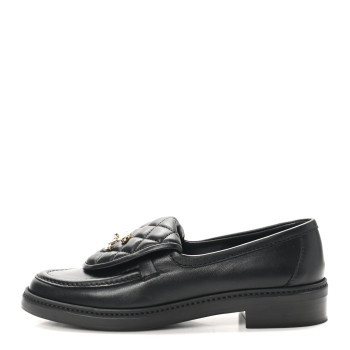 CHANEL Lambskin Quilted CC Turnlock Loafers 37.5 Black
