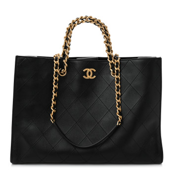 CHANEL Calfskin Stitched Large Shopping Tote Black