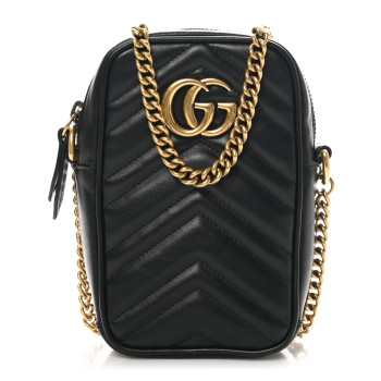 GUCCI Calfskin Matelasse Mini GG Marmont Crossbody Bag Black
