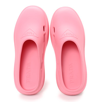 PRADA Soft Mellow Rubber Triangle Logo Embossed Womens 25mm Mules 38 Begonia