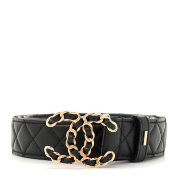 CHANEL Calfskin Quilted CC Chain Belt 120 48 Black