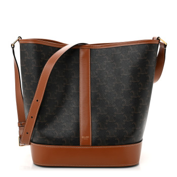 CELINE Triomphe Canvas Calfskin Medium Bucket Bag Tan