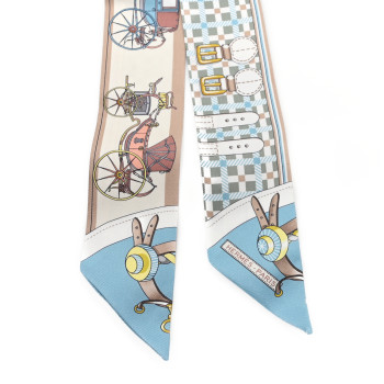 HERMES Silk Les Voitures Nouvelle Twilly Vert Amande Bleu Glacier
