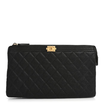 CHANEL Caviar Quilted Small Zipped Boy Pouch Black