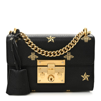 GUCCI Grained Calfskin Bee Star Small Padlock Shoulder Bag Black