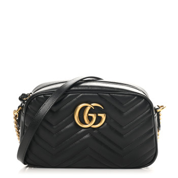 GUCCI Calfskin Matelasse Mini GG Marmont Chain Shoulder Bag Black