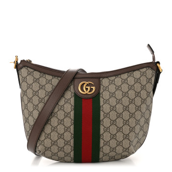 GUCCI GG Supreme Monogram Web Small Ophidia Half Moon Hobo Brown