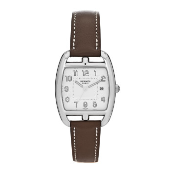 HERMES Stainless Steel Swift 33mm Cape Cod Tonneau Quartz Watch Etoupe
