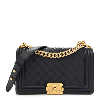 CHANEL Lambskin Quilted Medium Boy Flap Dark Navy