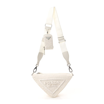 PRADA Yarn Raffia Effect Crochet Triangle Shoulder Bag White