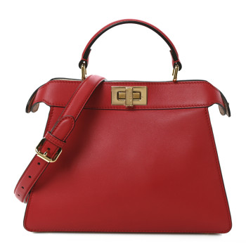 FENDI Vitello Seta Shiny Nappa Chinese Valentines Day Karligraphy Small Peekaboo I SEE U Satchel Panna Rosso Cardinale