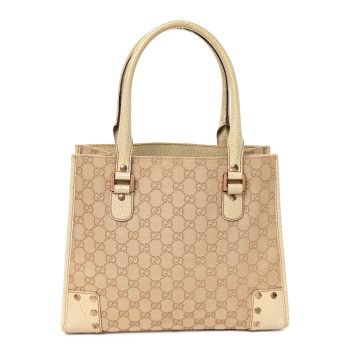 GUCCI Canvas GG Monogram Calfskin Top Handle Bag White