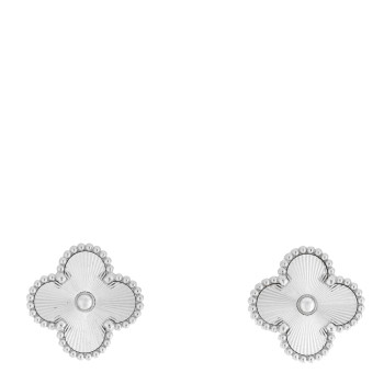 VAN CLEEF & ARPELS 18K White Gold Guilloche Vintage Alhambra Earrings