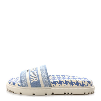 CHRISTIAN DIOR Micro PDP Cotton Houndstooth Embroidered Dway 10mm Slide Sandals 36 Cornflower