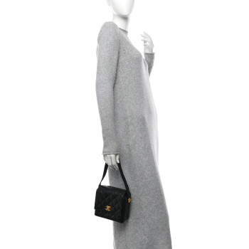 CHANEL Lambskin Quilted Flap Shoulder Bag Black