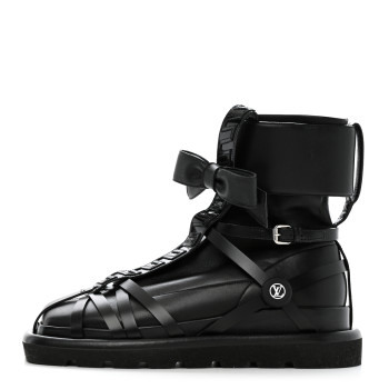 LOUIS VUITTON X FORNASETTI Lambskin Calfskin Square Pillow Flat Ankle Boots 38 Black