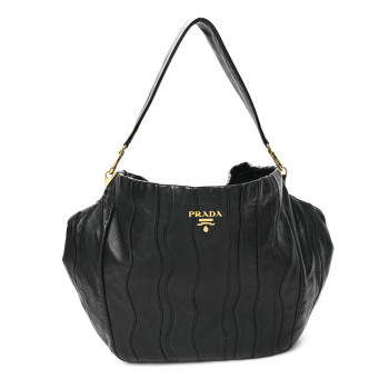 PRADA Nappa Stripes Hobo Black