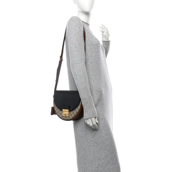 GUCCI GG Supreme Monogram Calfskin Small Padlock Messenger Shoulder Bag Beige Black Cuir