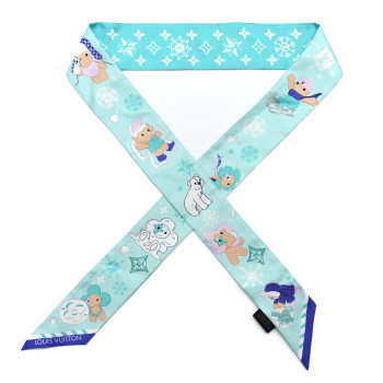 LOUIS VUITTON Silk Monogram 2024 Christmas Animation Vivienne BB Bandeau Blue